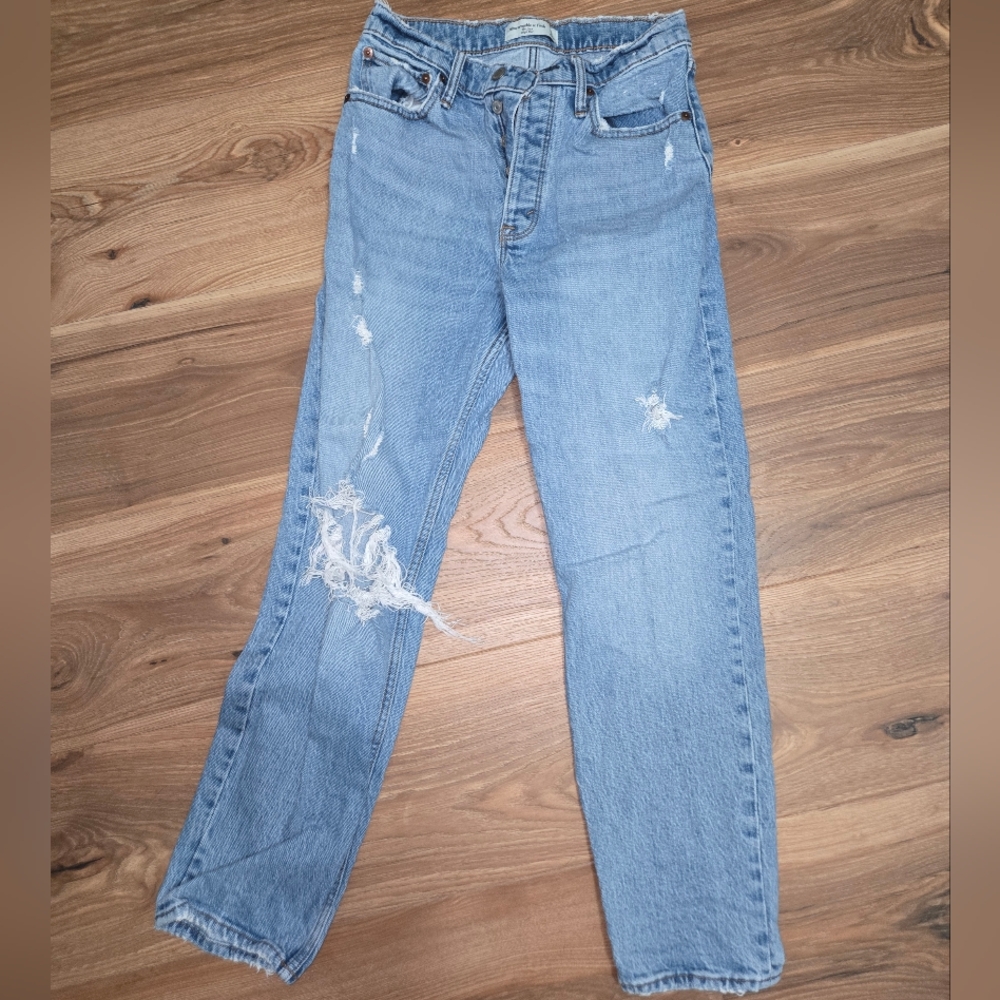 Abercrombie & Fitch Light Blue Distressed Straight Leg Jeans